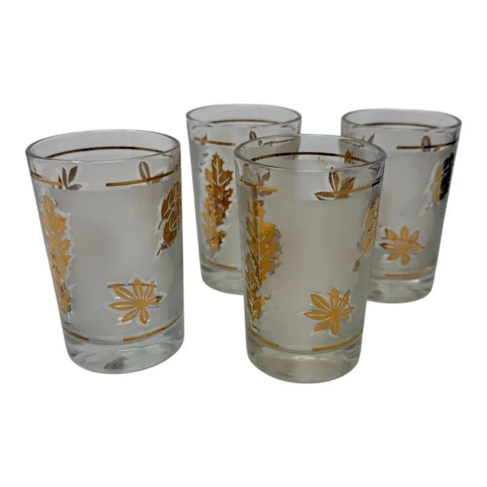 Vintage Libbey Golden Foliage 6 oz Frosted Tumblers Set of 4 1970s‎